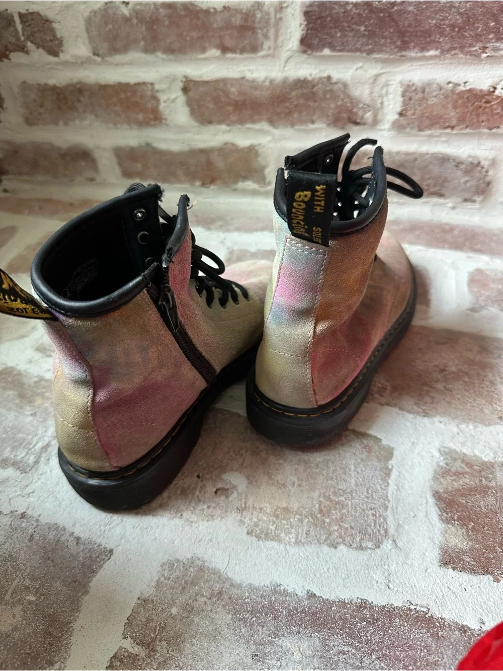 Dr. Martens Pink and Beige Tie-Dye Suede Lace-Up Boots